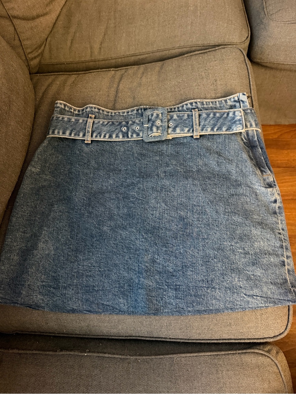 Express Denim Mini Skirt with Matching Belt - Blue